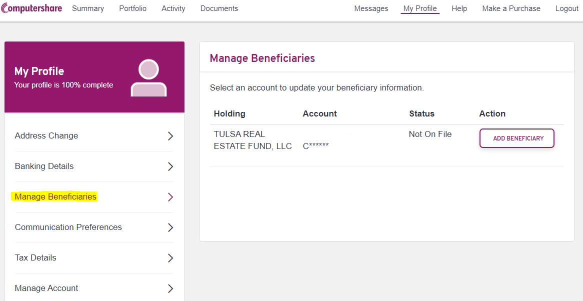 how-do-i-add-modify-beneficiaries-to-my-investment-in-computershare-tulsa-real-estate-fund-llc